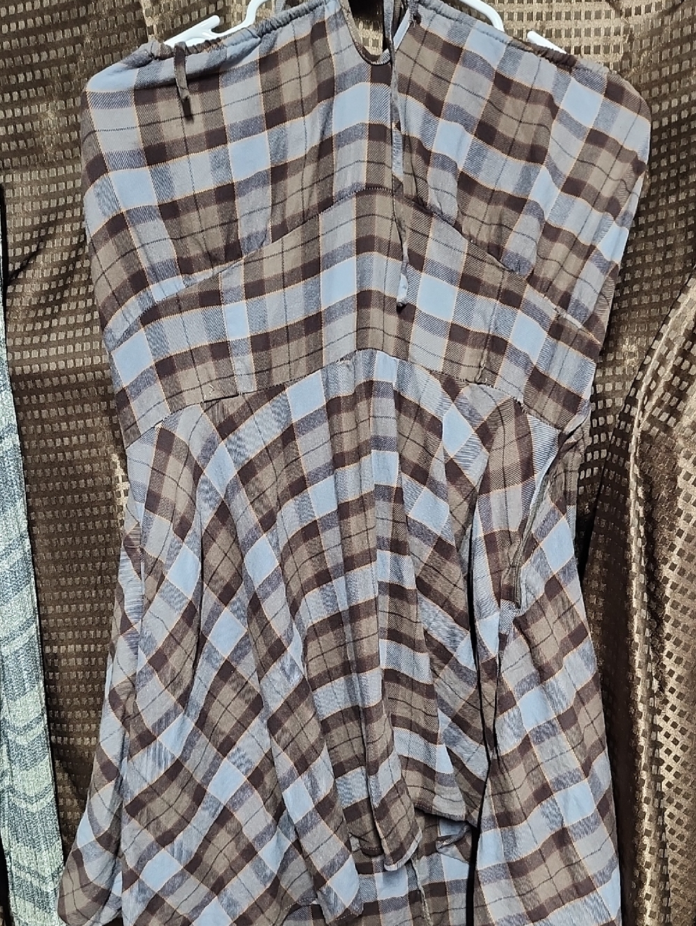 3/$15.00 Plaid Midi Dress in Light Blue and Brown